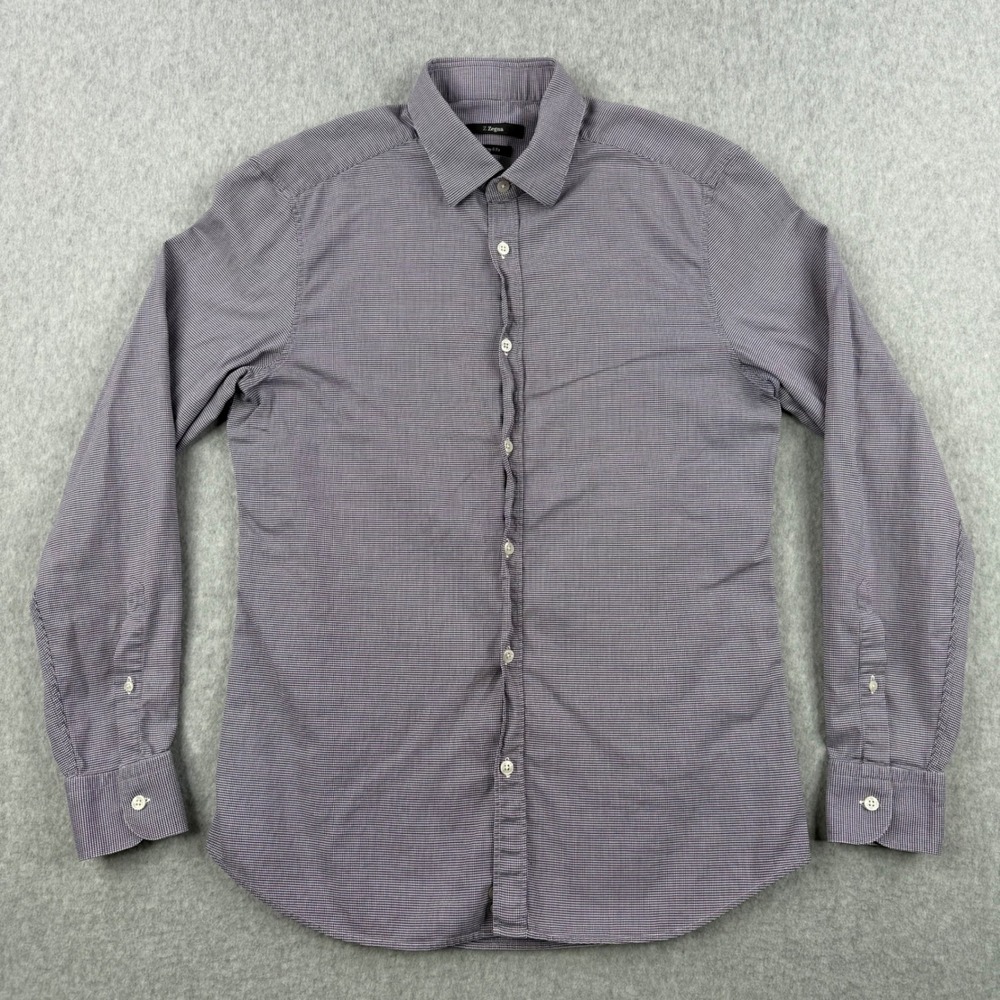 Z Zegna Shirt Mens Large Purple Drop 8 Fit Slim Micro Check Long Sleeve Cotton